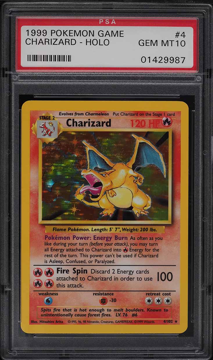 1999 Pokemon Base Set Holo Charizard #4 (PSA 10) card is ...