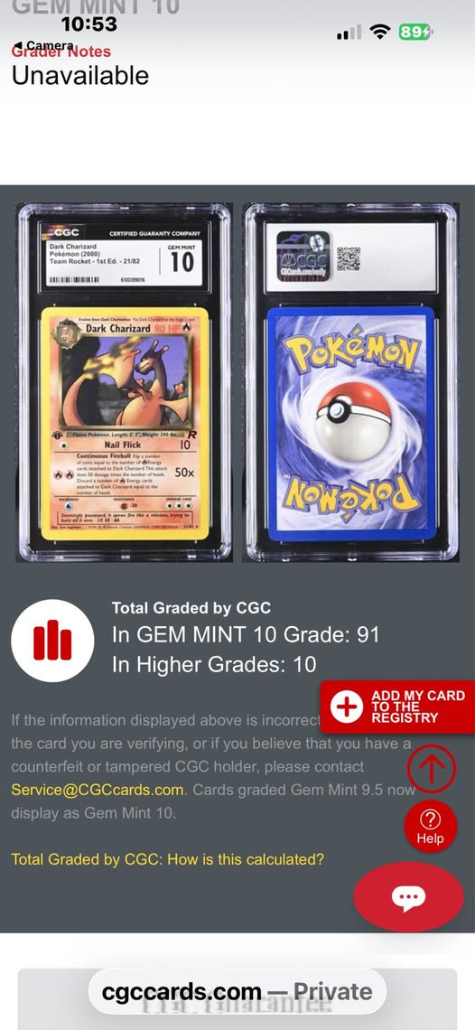 Gem Mint Dark Charizard Card for Sale, Potential Beckett Black ...