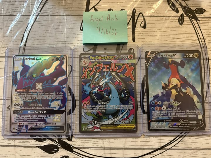 Pokemon cards for sale, including Garchomp V and Darkrai GX