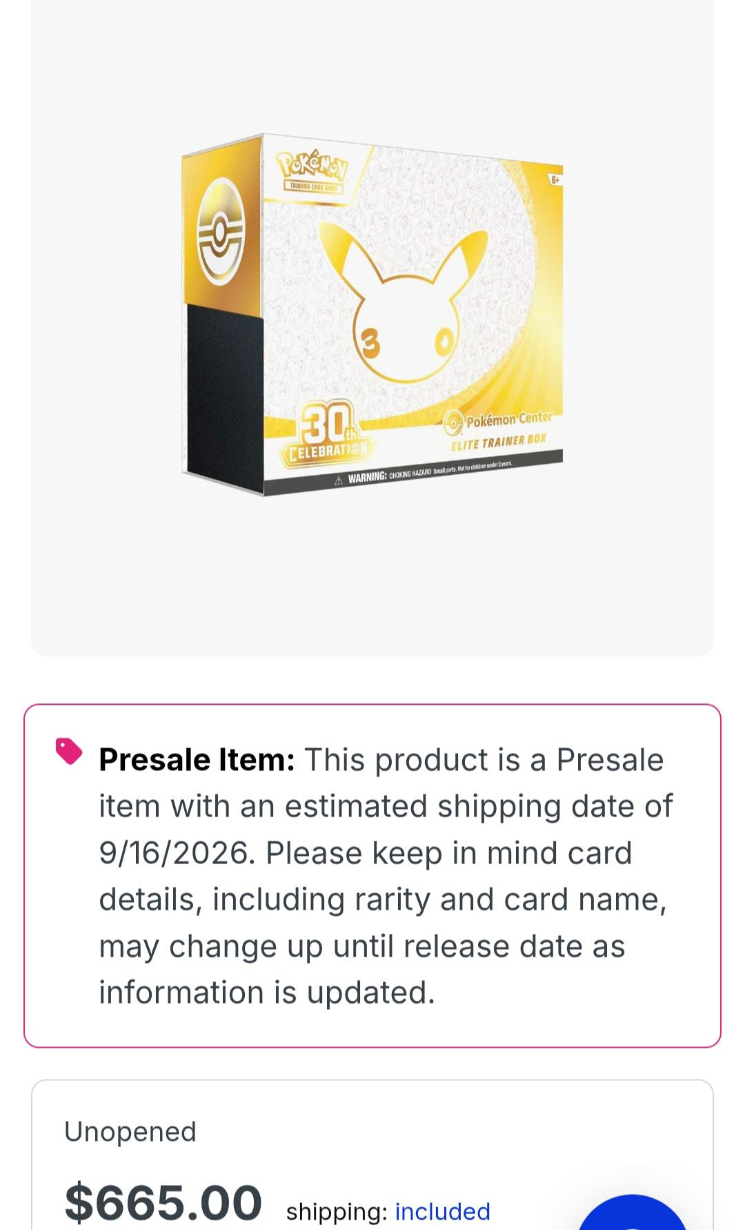 Pokémon Center 30th Celebration Elite Trainer Box